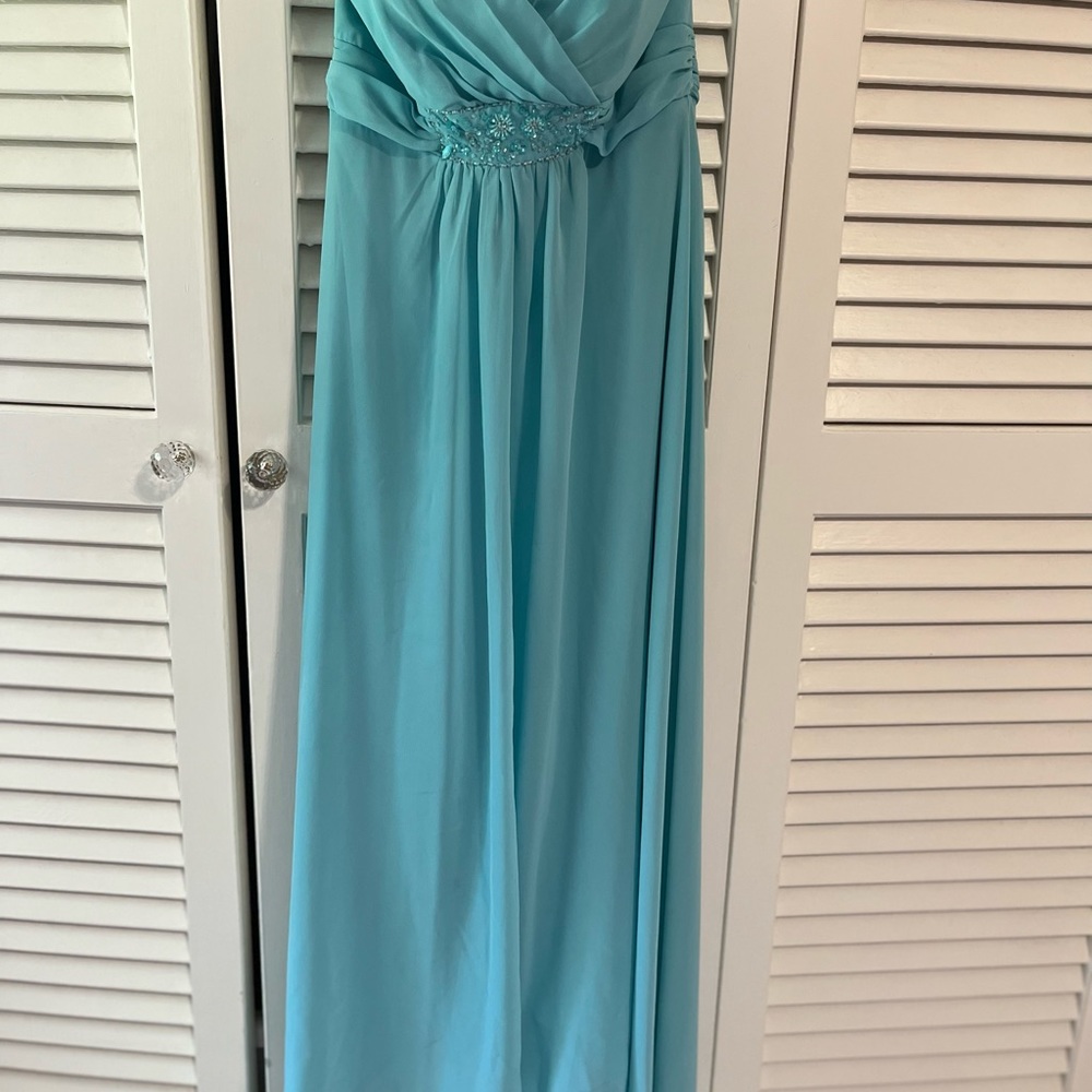 Teal David’s Bridal dress, size 4